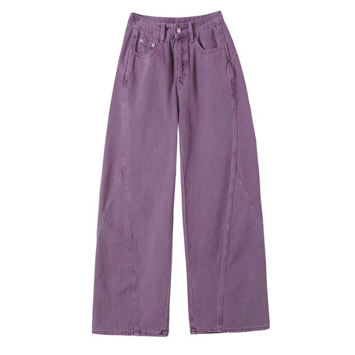 Size Lớn Quần Jean Tím Mùa Xuân Mới Ống Rộng Cao Cấp Giảm Béo Quần Ống Rộng