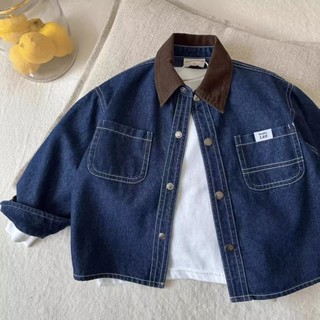 Áo sơ mi denim bé trai áo sơ mi denim mềm wash màu khối áo khoác trẻ em