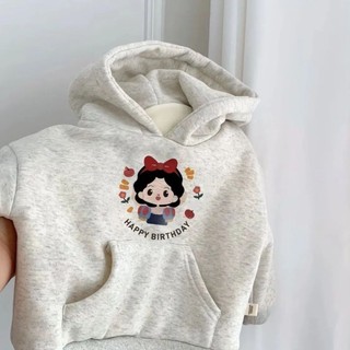 Áo nỉ có mũ trùm đầu cho bé gái cộng với quần áo trẻ em dày dặn và nhung thời trang Áo nỉ có mũ trù