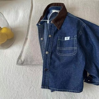 Áo sơ mi denim bé trai áo sơ mi denim mềm wash màu khối áo khoác trẻ em