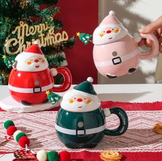 Giáng Sinh Ông Già Noel Cốc Gốm Có Nắp Thìa Quà Tặng Giá Trị Cao Cốc Nước Gốm Dễ Thương Lưu Niệm