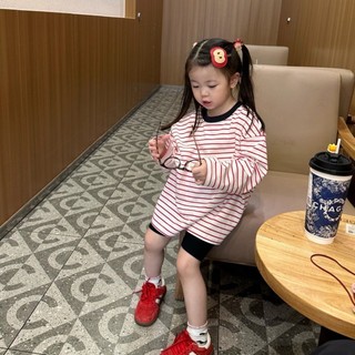 Quần áo bé gái Áo thun dài tay sọc ngọt ngào tươi mát Áo đáy quần Tianbao