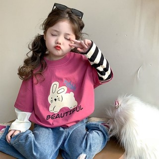 Áo bé gái Áo thun hai mảnh giả cổ tròn ngọt ngào cho bé gái