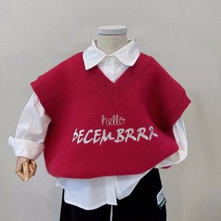 Áo vest dệt kim thêu chữ quần áo trẻ em đẹp trai phong cách Hàn Quốc áo vest nam nữ sành điệu màu đ