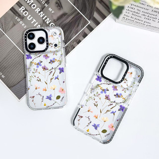 Ốp lưng hoa ép hoa màu tím tương thích cho IPhone 121314151617ProMax 12 13 Mini Cover X XR XS Max Silicone Mềm Clear SE 2022 6 7 8 Plus 17AIR Vỏ Chống Sốc