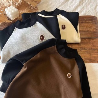 Áo len cho bé trai và bé gái, áo sơ mi lông cừu, áo cổ tròn bên trong trẻ em, tay áo raglan cho bé