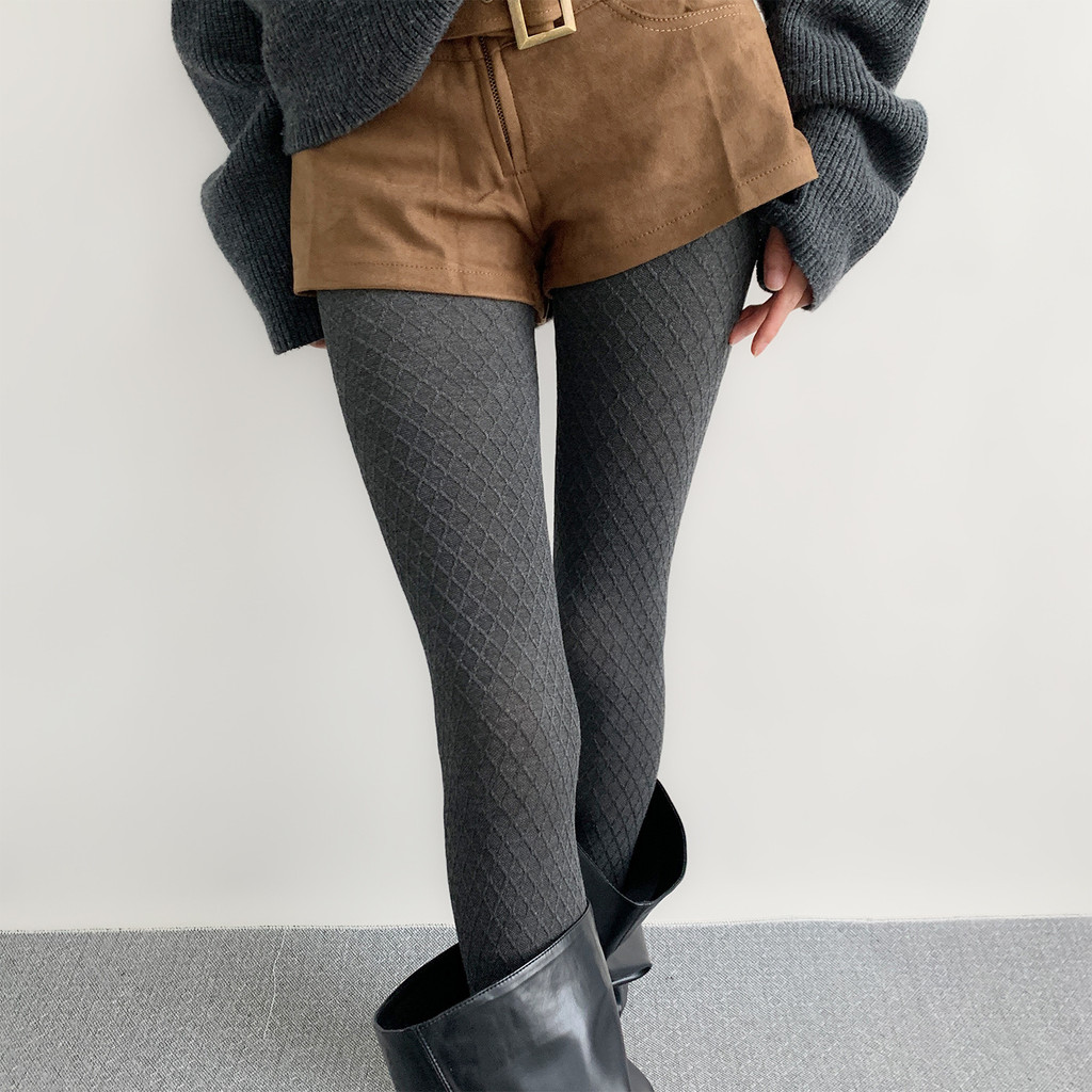 Quần Legging Dày Ấm Áp Phong Cách Xám Màu Khói, Thiết Kế Ba Chiều Hình Thoi Giúp Gọn Gàng Legs