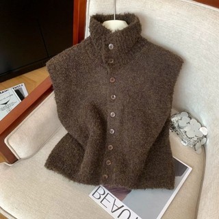 Áo cardigan dệt kim cổ đứng một hàng khuy phong cách retro dành cho nữ mùa thu đông áo len nh