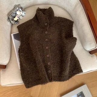 Áo cardigan dệt kim cổ đứng một hàng khuy phong cách retro dành cho nữ mùa thu đông áo len nh