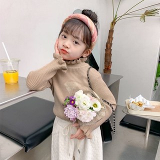 Áo len bé gái, quần áo trẻ em, áo dệt kim thời trang trẻ em, áo cổ lọ bé gái
