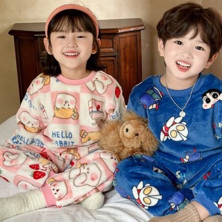 Bộ đồ ngủ nhung san hô cho bé trai và bé gái, cộng với bộ quần áo mặc ở nhà bằng nhung và flannel d