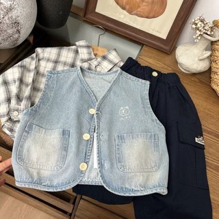 Áo vest bé trai thời trang Áo vest denim Áo khoác ngoài Áo ghi lê đa năng cho trẻ em