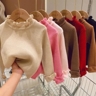 Áo len bé gái, quần áo trẻ em, áo dệt kim thời trang trẻ em, áo cổ lọ bé gái