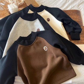 Áo len cho bé trai và bé gái, áo sơ mi lông cừu, áo cổ tròn bên trong trẻ em, tay áo raglan cho bé