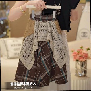 Bé gái phong cách Hàn Quốc nơ màu trơn thiết kế tay ngắn đa năng rỗng nối váy kẻ sọc