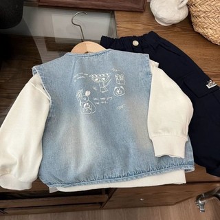 Áo vest bé trai thời trang Áo vest denim Áo khoác ngoài Áo ghi lê đa năng cho trẻ em