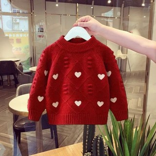 Áo len bé gái, quần áo trẻ em, áo len dệt kim tình yêu thời trang, len dệt kim love baby