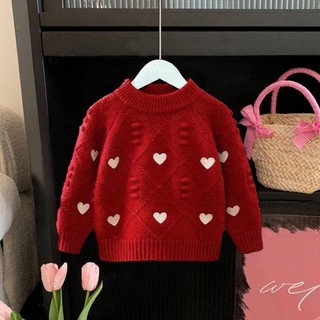 Áo len bé gái, quần áo trẻ em, áo len dệt kim tình yêu thời trang, len dệt kim love baby