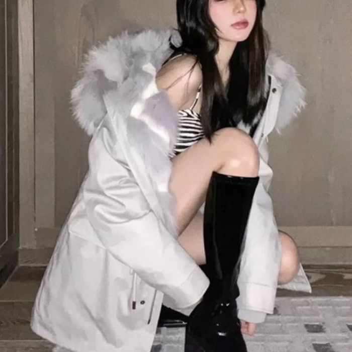 Giày cao gót mũi vuông bằng da sáng chế giảm béo hiệp sĩ giày bốt nữ gót dày cao gót Plus giày bốt