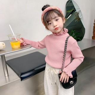 Áo len bé gái, quần áo trẻ em, áo dệt kim thời trang trẻ em, áo cổ lọ bé gái