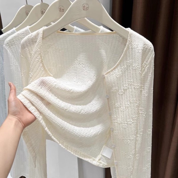 Áo cardigan ren chống nắng jacquard váy treo mặc với áo dài tay dành cho nữ, khăn choàng mỏng đi bi