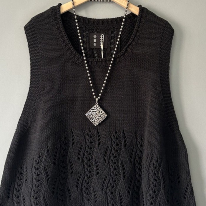 Mới Retro Áo Len Dệt Kim Áo Vest Xuân Thu Rời Áo Kích Thước Lớn Rỗng Áo Top