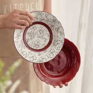 Bát cơm Bát gốm chịu nhiệt độ cao Đĩa đĩa Retro Hàn Quốc Đĩa ăn màu đỏ