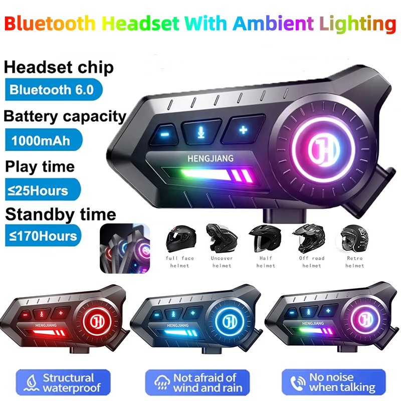 2026 Mới Mũ Bảo Hiểm Tai Nghe Có Ánh Sáng Xung Quanh Chống Nước Bluetooth6.0 Mũ Bảo Hiểm Xe Máy Tuổi Thọ Pin Dài Tai Nghe Có Mic Cứng Mềm Cho Đa Năng Xe Máy Mũ Bảo Hiểm