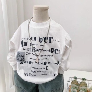 Áo thun cotton nguyên chất dành cho bé trai áo sơ mi dài tay cổ tròn cổ tròn hoạt hình áo thun thườ