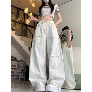Cao cấp Mỹ thiết kế màu trắng scimitar quần jeans nữ mùa hè mới dáng rộng giảm béo cao cấp ốn
