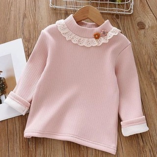 Áo thun bé gái, áo cổ lọ nửa đầu cho bé, áo dày nhung sành điệu, áo thun bé gái