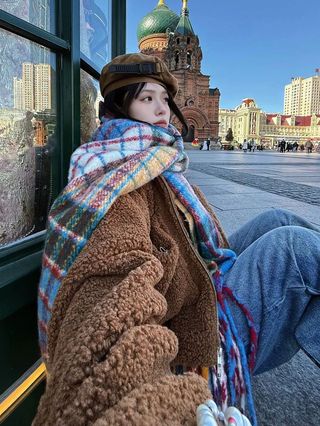 Khăn Kẻ Sọc Cầu Vồng Nữ Dày, Phong Cách Hàn Quốc, Perfect cho Mùa Đông