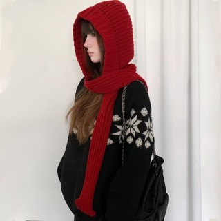 Mũ Balaklava nữ mùa đông phong cách Hàn Quốc, thiết kế mới với chu vi lớn, tích hợp khăn mũ len giữ ấm tốt cho tai và đầu.