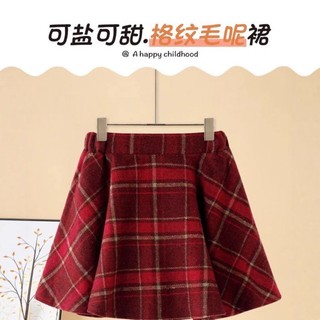 Váy bé gái váy kẻ sọc đỏ váy liền váy len xếp li