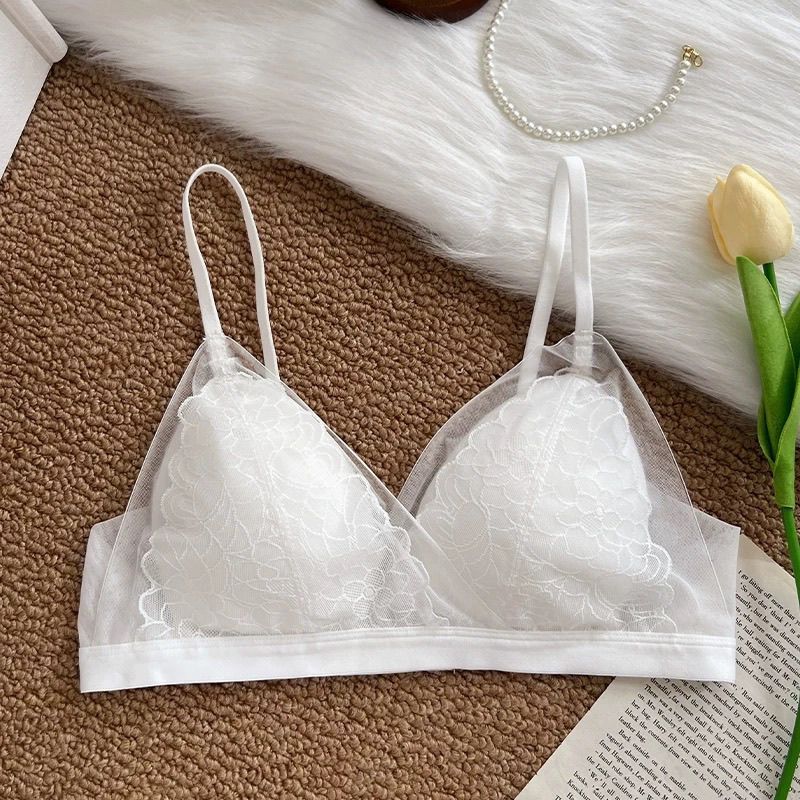 Quần lót nữ tam giác không dây phong cách Pháp, chất liệu ren mỏng và lụa, thoáng khí, gợi cảm