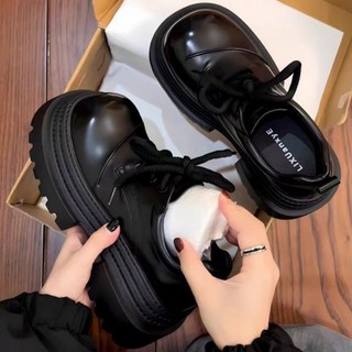 Retro Phong Cách Anh Quốc Toe Giày Da Nhỏ Nữ Mùa Đông 2025 Phong Cách Mới Đế Dày Tất Cả Trận Đấu Dây Buộc Giày Tăng Chiều Cao
