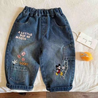 Quần jeans bé trai, quần thêu, quần rộng cho bé, phong cách Hàn Quốc