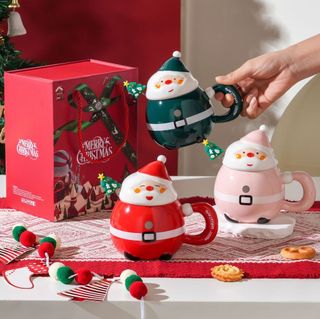 Giáng Sinh Ông Già Noel Cốc Gốm Có Nắp Thìa Quà Tặng Giá Trị Cao Cốc Nước Gốm Dễ Thương Lưu Niệm