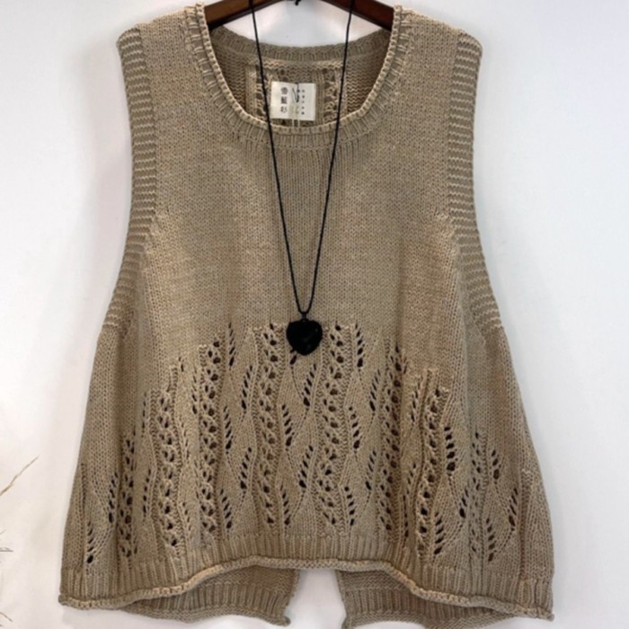 Mới Retro Áo Len Dệt Kim Áo Vest Xuân Thu Rời Áo Kích Thước Lớn Rỗng Áo Top