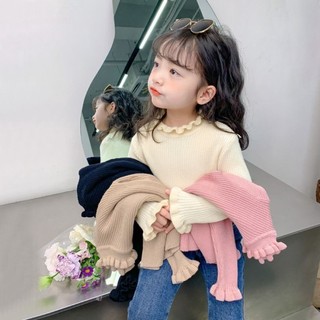 Áo len bé gái, quần áo trẻ em, áo dệt kim thời trang trẻ em, áo cổ lọ bé gái