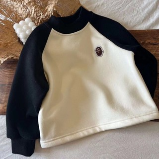 Áo len cho bé trai và bé gái, áo sơ mi lông cừu, áo cổ tròn bên trong trẻ em, tay áo raglan cho bé