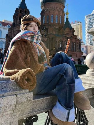 Khăn Kẻ Sọc Cầu Vồng Nữ Dày, Phong Cách Hàn Quốc, Perfect cho Mùa Đông