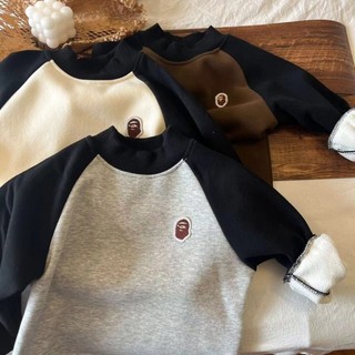 Áo len cho bé trai và bé gái, áo sơ mi lông cừu, áo cổ tròn bên trong trẻ em, tay áo raglan cho bé