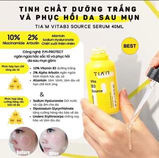 Serum Dưỡng Sáng, Phục Hồi Cho Da Dầu Mụn, Nhạy Cảm Niacinamide 10% + Arbutin 2% Tia'm Vitamin B3