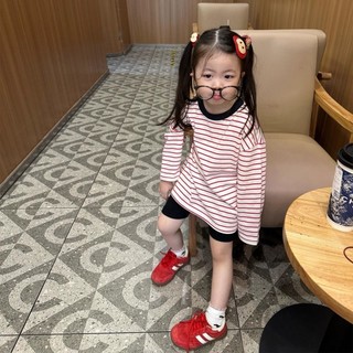 Quần áo bé gái Áo thun dài tay sọc ngọt ngào tươi mát Áo đáy quần Tianbao