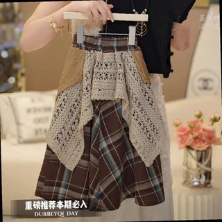 Bé gái phong cách Hàn Quốc nơ màu trơn thiết kế tay ngắn đa năng rỗng nối váy kẻ sọc