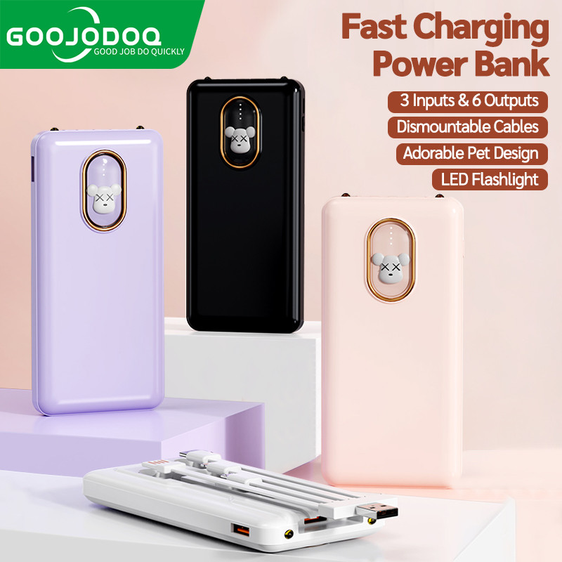 Pin dự phòng Goojodoq 10000mAh kèm 4 cáp dữ liệu và đèn báo; Thiết kế hoạt hình – ảnh mô tả chi tiết 8