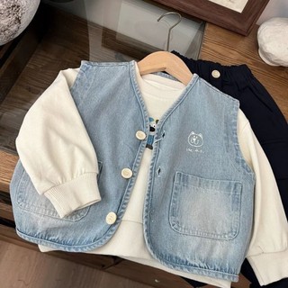 Áo vest bé trai thời trang Áo vest denim Áo khoác ngoài Áo ghi lê đa năng cho trẻ em