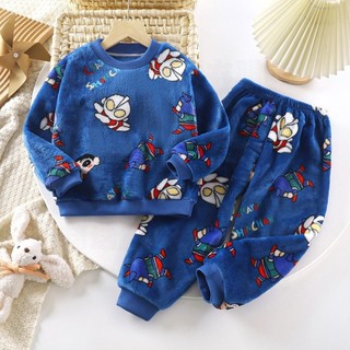 Bộ đồ ngủ nhung san hô cho bé trai và bé gái, cộng với bộ quần áo mặc ở nhà bằng nhung và flannel d