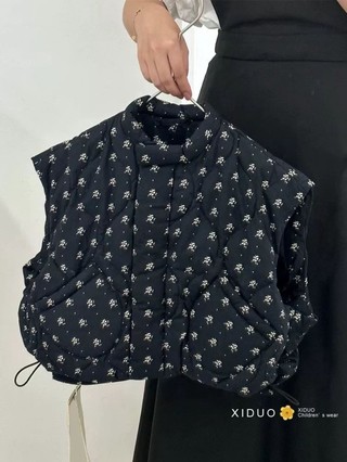 Quần áo trẻ em, áo khoác bé gái, áo chần bông dày dáng rộng, áo khoác cotton